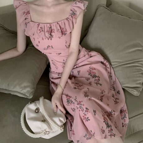 square neck frill flower op