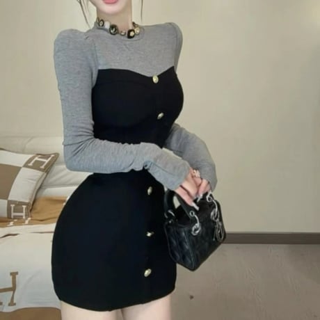 bicolor Simple Dress 3色