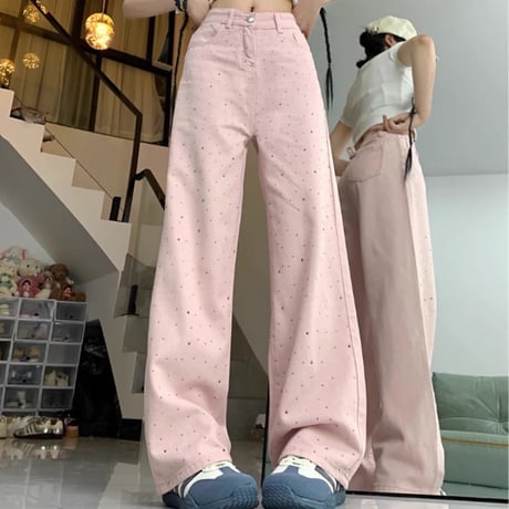 キラキラストーンピンクパンツ