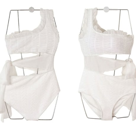 one shoulder white swim wear