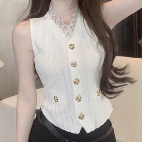 Gold Button Mode Tops 2色