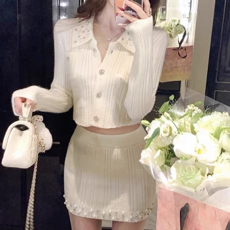 Pearl Collar Knit Set up
