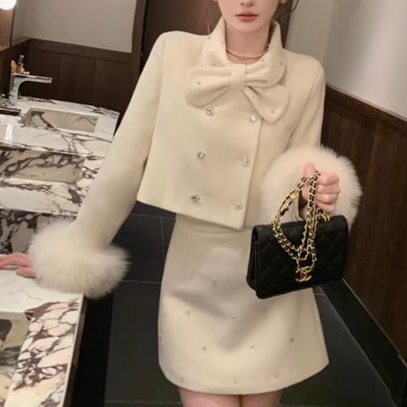 Pearl Ribbon Fur Trim Set Up 2色