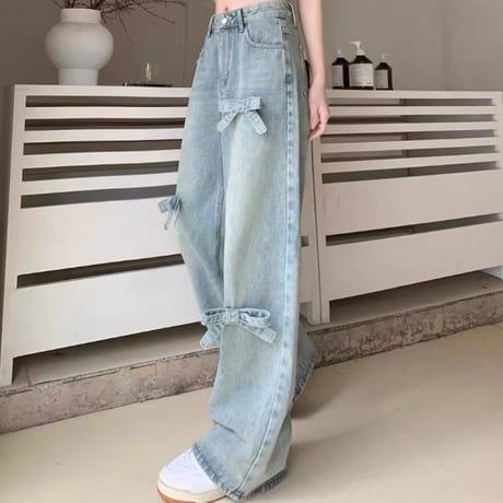 Ribbon Detail Wide Denim