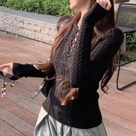 Lace-up Knit Top 5色