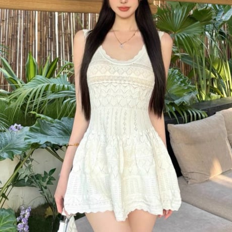Scallop Lace Knit Onepiece 2色