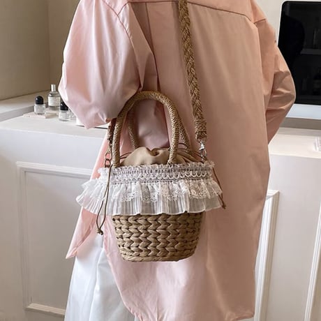 frill lace straw bag