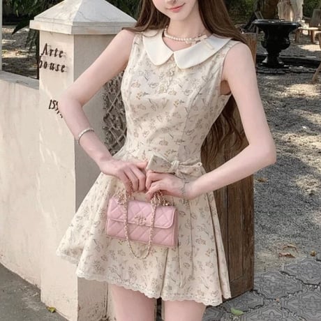 Floral Collar Belted Mini Onepiece