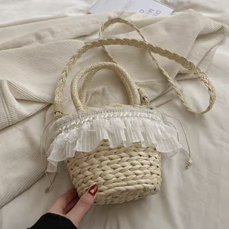 frill lace straw bag
