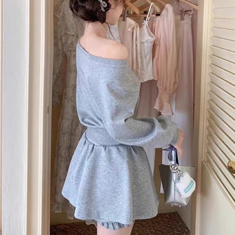Casual Off-shoulder Sweat set up 2色