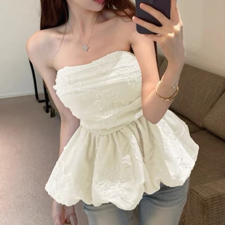 Floral Embroidery Peplum Top 2色