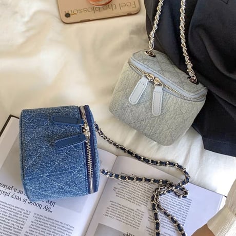 denim quilting mini bag 2色