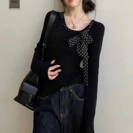 ドット×リボン black トップス