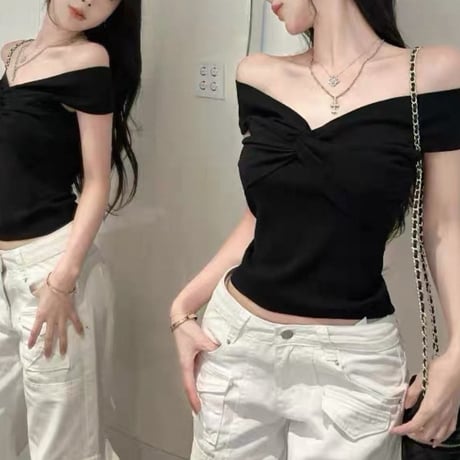 Twist Off Shoulder Knit Top