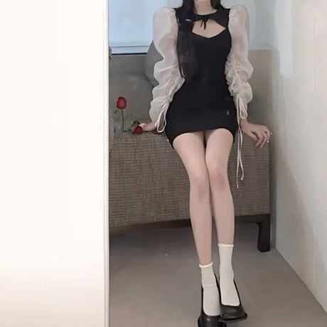 ゆうめろ様ご着用♡シースルー袖リボンポイントワンピ
