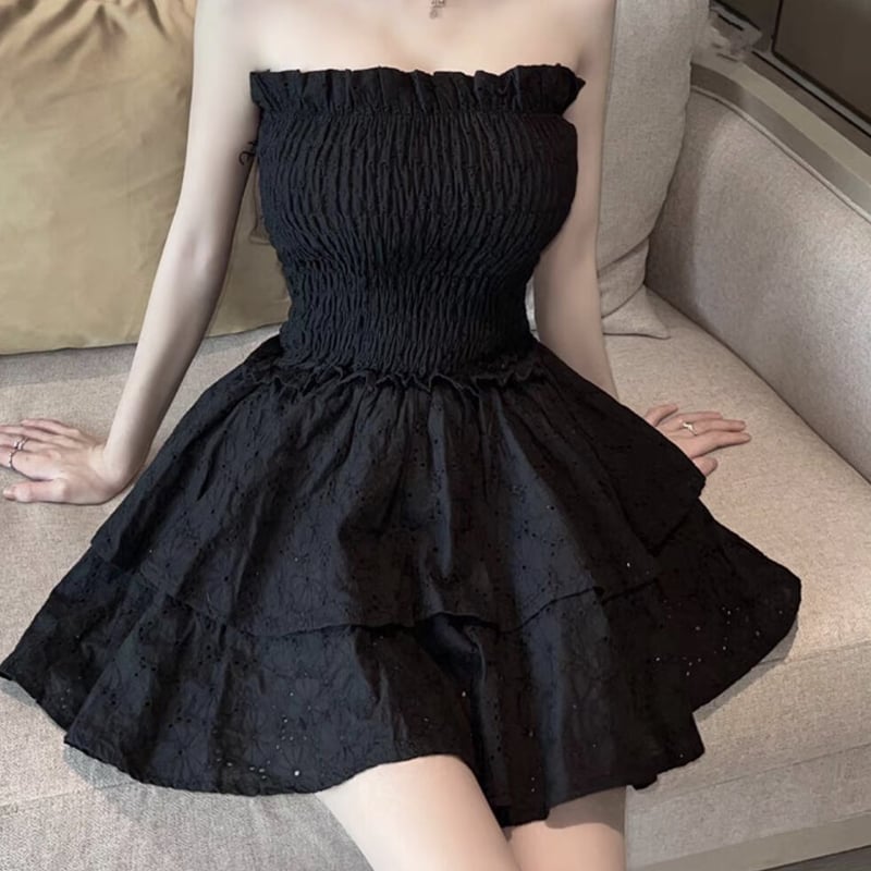 ギャザーベアトップコットンレースワンピ2色 | ecrea