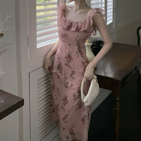 square neck frill flower op