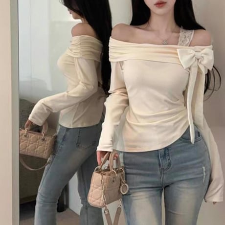 Ribbon One Shoulder Top 2色