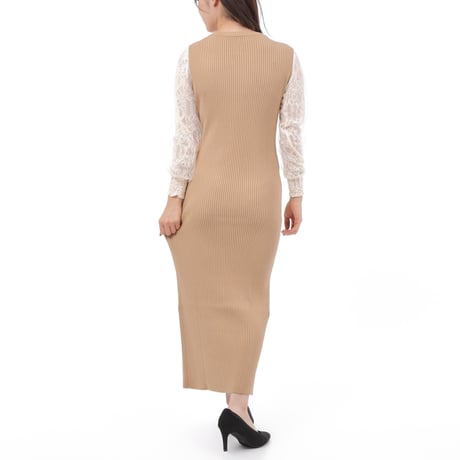 lace sleeve knit long dress 3色