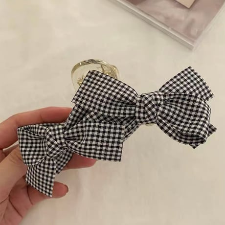 ギンガムチェックリボン ヘアクリップ