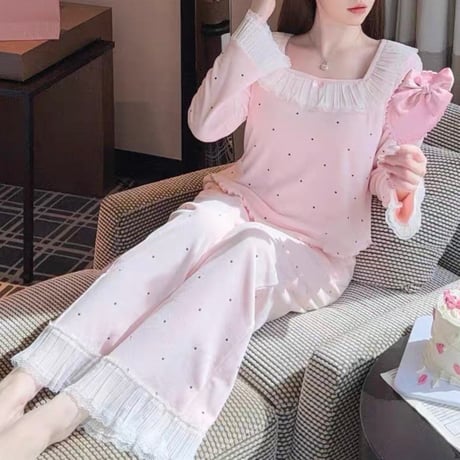 Dot Ribbon Pajama Set 2色