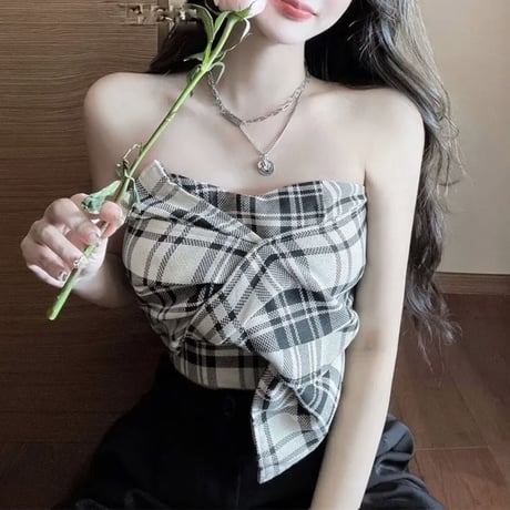 結城里華様ご着用♡check design tube tops