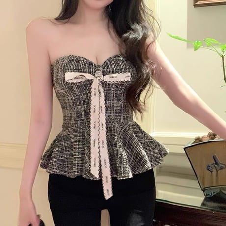 ロゴボウタイペプラムトップス 2色