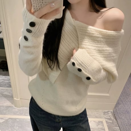 オフショルcollar長袖トップス