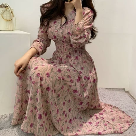ヴァニラ様ご着用*.flower print chiffon onepiece