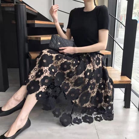 black flower beige skirt