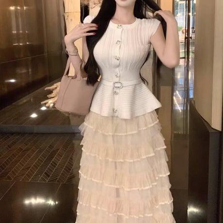 Elegant Pleated Peplum Set Up 2色