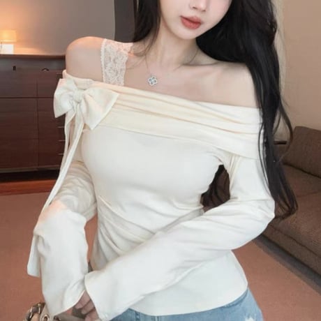 Ribbon One Shoulder Top 2色