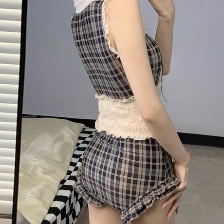 check ribbon swim wear