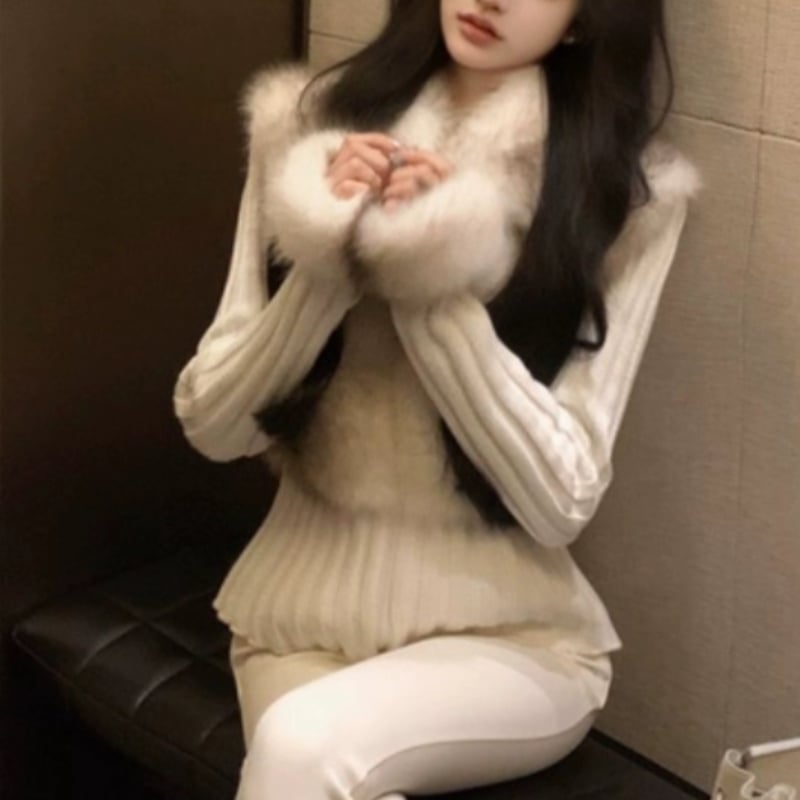 ファー付きニットトップス | ecrea