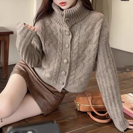 Button Cable Knit Cardigan 3色