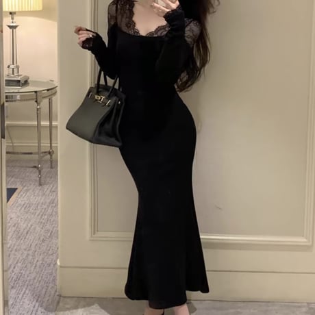 black lace long op