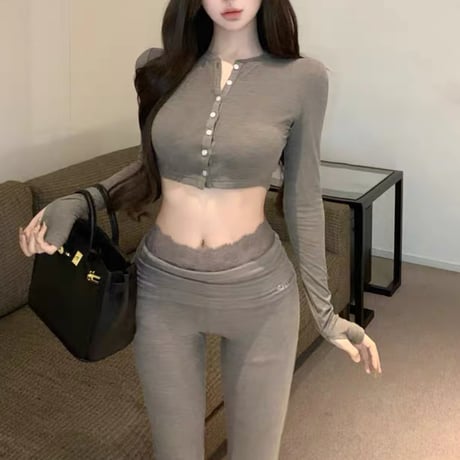 レース付きパンツセットアップ 3色