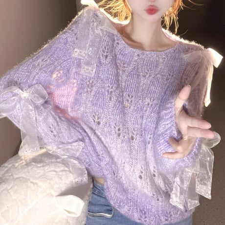 シフォンリボントップス 2色