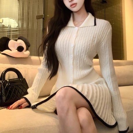 Collar Rib Knit Set 2色