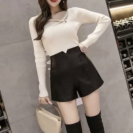 leather シンプル ショートパンツ