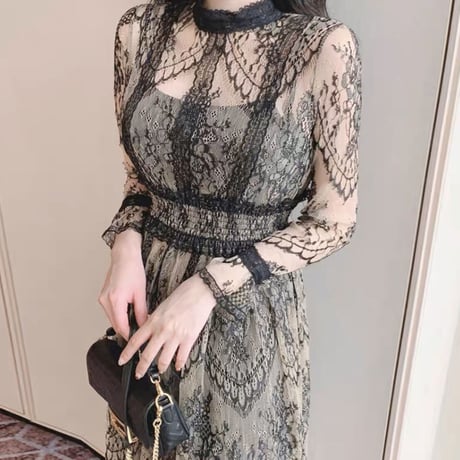 mao様ご着用*.シックレースロングワンピ