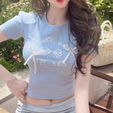 リボン付きGirly Tシャツ 4色