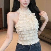 Lace Frill Halter Top 2色
