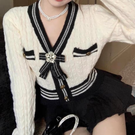 bijou broach バイカラーニットトップス 3色