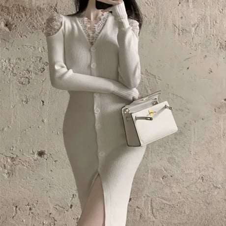 shoulder lace long op 3色