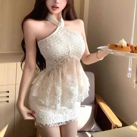 Lace Halter Peplum Set
