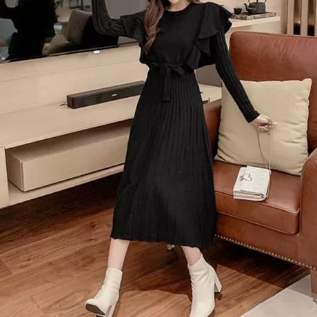 frill natural long onepiece 2色