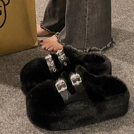 all fur belt shoes 3色