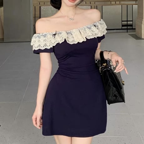 レース×リボンノースリワンピ