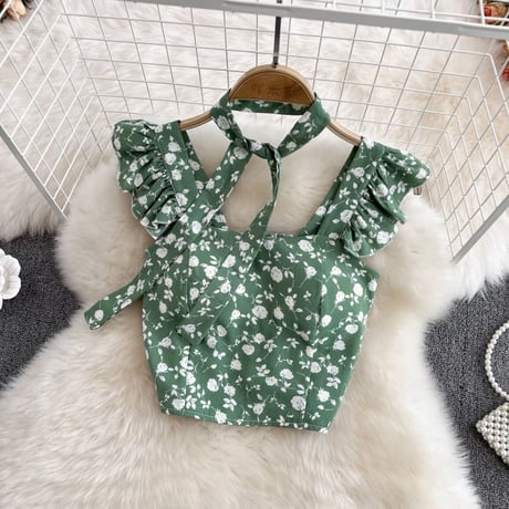 flower frill ボウタイ付きトップス4色